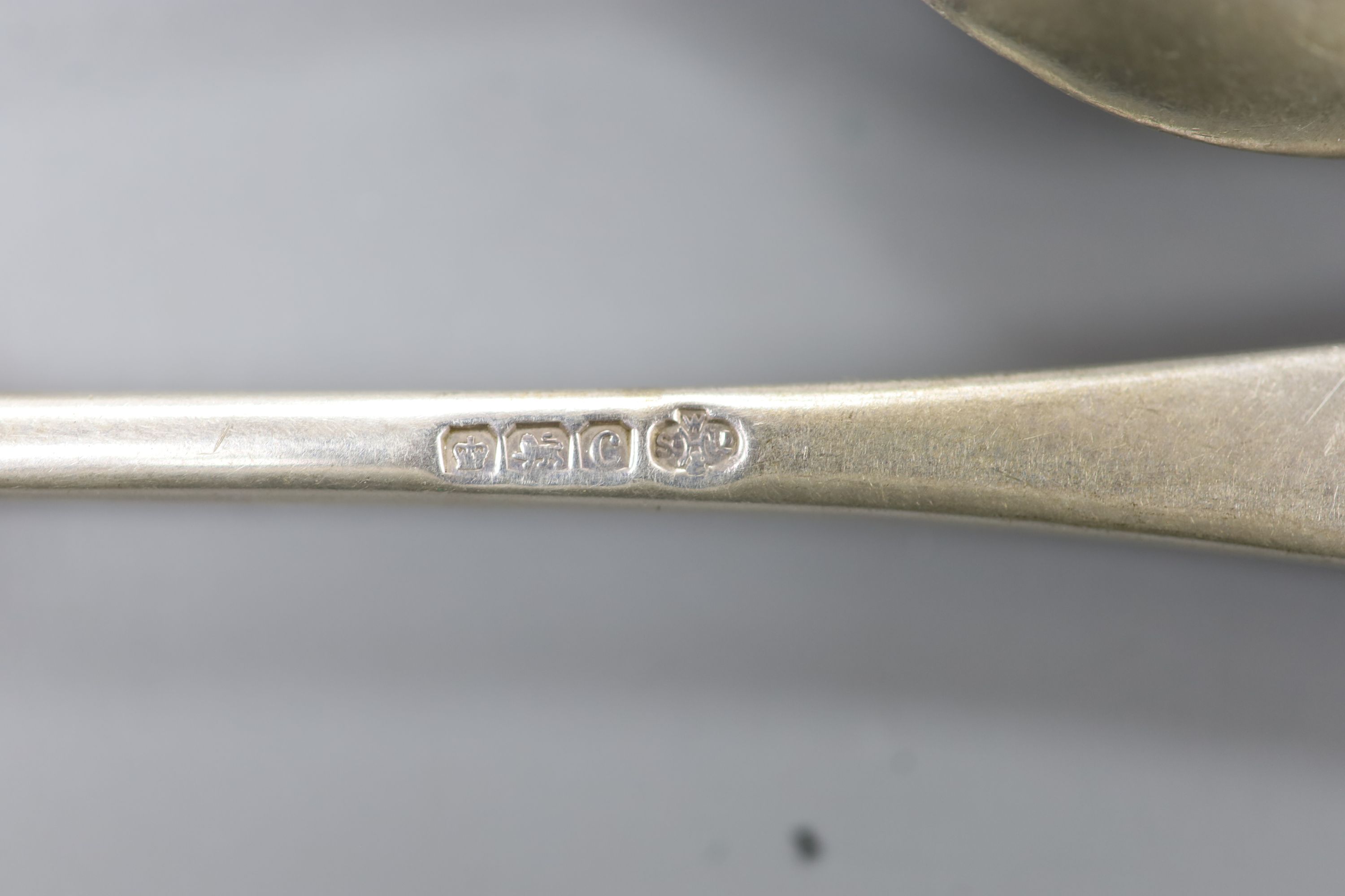 A George V part canteen of silver Hanovarian pattern flatware by William Hutton & Sons